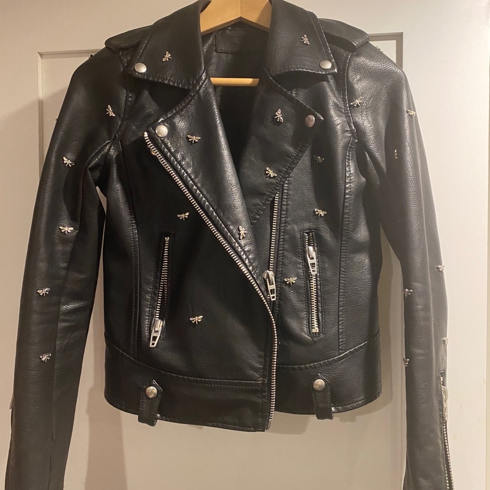 BLACKNYC Faux Leather Jacket studded with Dragonflies